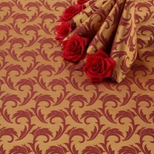 Скатерть 145*250 см. золото-бордо перья /3/ Под заказ