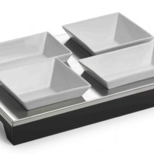 Подставка 46*32*5,5 см. с 4-я салатниками, дерево венге+нерж. Pinti /1/ Под заказ