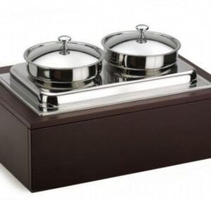 Мармит 1-х блюд, 2 кастрюли 5 л. с крышками, нерж., подставка дерево, коричневый Pinti /1/ Под заказ